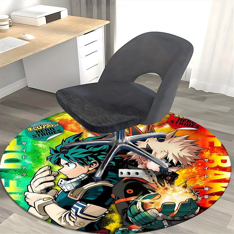 1pc My Hero Academia Anime Theme Round Carpet  Office Chair Mat, AntiSlip Rug, Suitable for Home, Living Room, Bedroom, Game Room