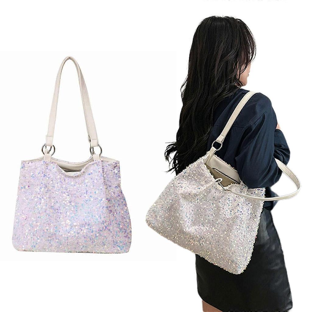 Large Capacity Handbag for Women Girls Sparkling Shoulder Bag Fashion Shopping Dating Bag Glitter Sequins Underarm Bag Blue