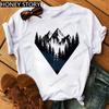 Mountain Print T-shirt Casual Harajuku T-shirt Beautiful Mountain Print Men's and Women's Trend Short Sleeve Summer polyester