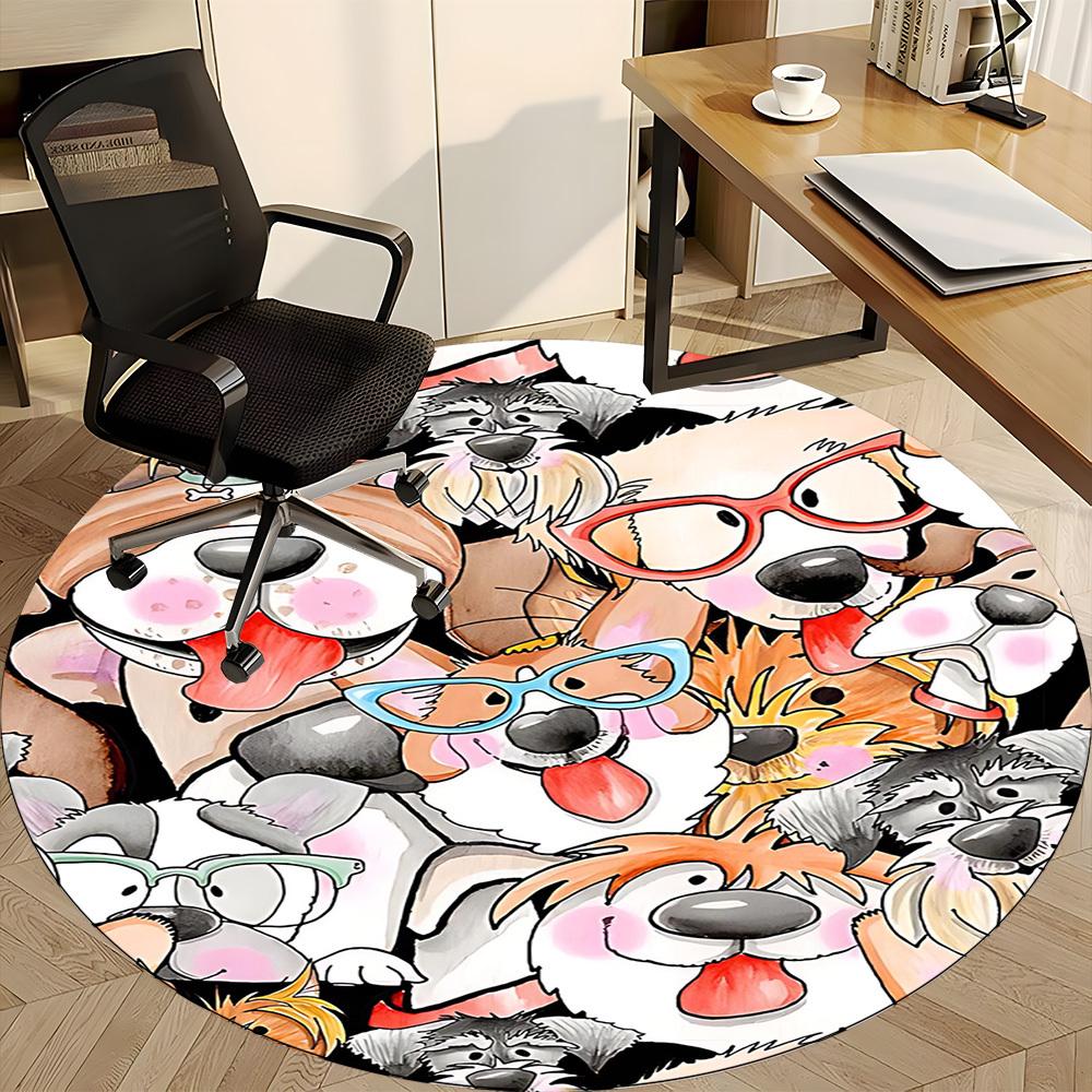 1PC Dogs Cute Office Round Area Rug, Mat Suitable For Office, Under Office Chairs Bedroom Living Room Home Decor, Room Deco