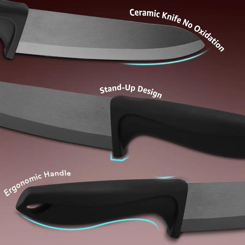 Ceramic Knife 3 4 5 6 Inch Sharp Kitchen Chef Knives Utility Slicer Paring Serrated Bread Meat Cleaver with Sheaths Black Blade