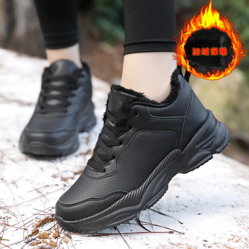 Herbstmarke Damenschuhe Leder wasserdichte Freizeitschuhe Damen schwarz leichte dicksohlige Dad-Schuhe weichsohlige rutschfeste Reiseschuhe