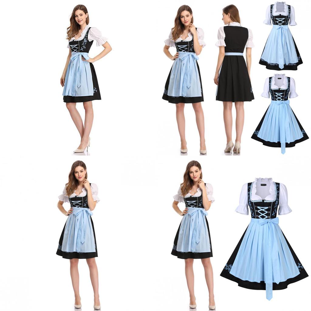 Charming Bavarian Oktoberfest Costume Featuring Classic Dirndl Floral Design