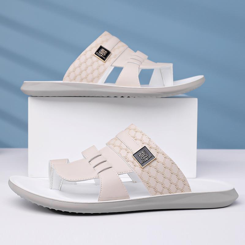 Men Black Leather Slippers Handmade Simple Flats Summer White Outdoor Roman Sandals Brown Open Toe Beach Shoes Plus Size