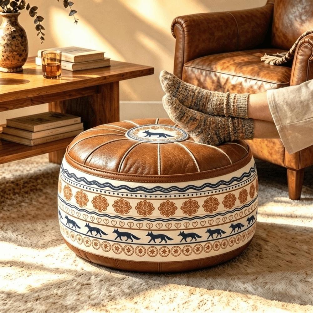PU Leather Round Sofa Stool Cover Space-Saving Tatami Sitting Mat Storage Leg Bench Apartment