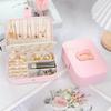 PVC Letter Leather Portable Jewelry Box Double Earrings Earrings Ring Jewelry Storage Box