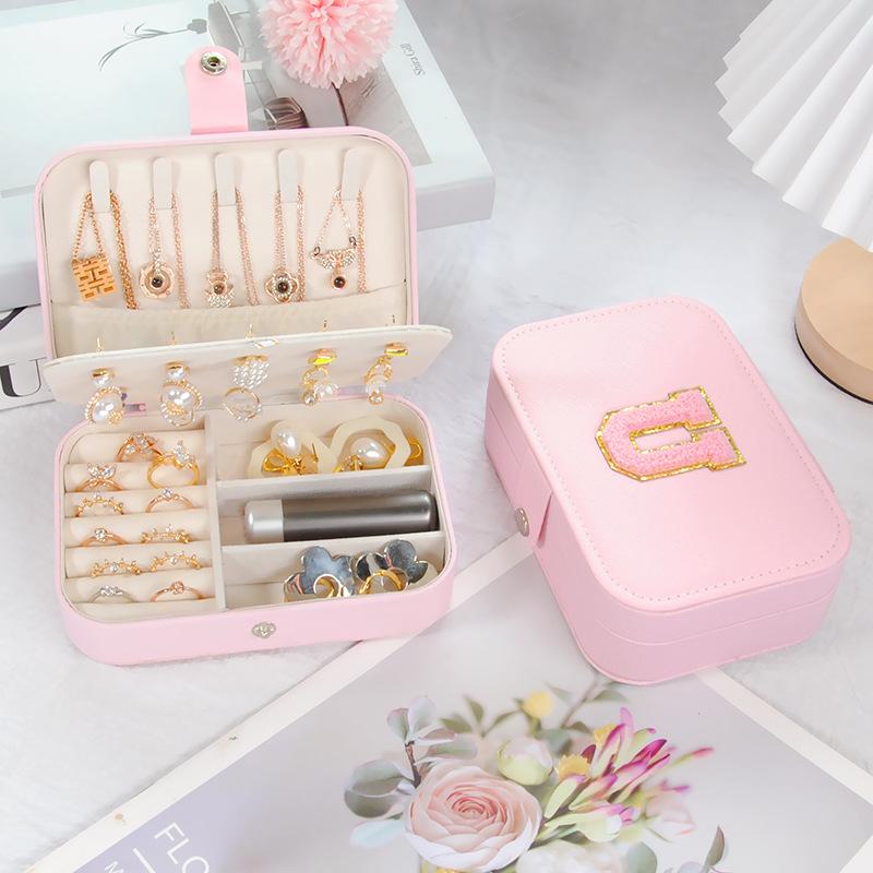 PVC Letter Leather Portable Jewelry Box Double Earrings Earrings Ring Jewelry Storage Box