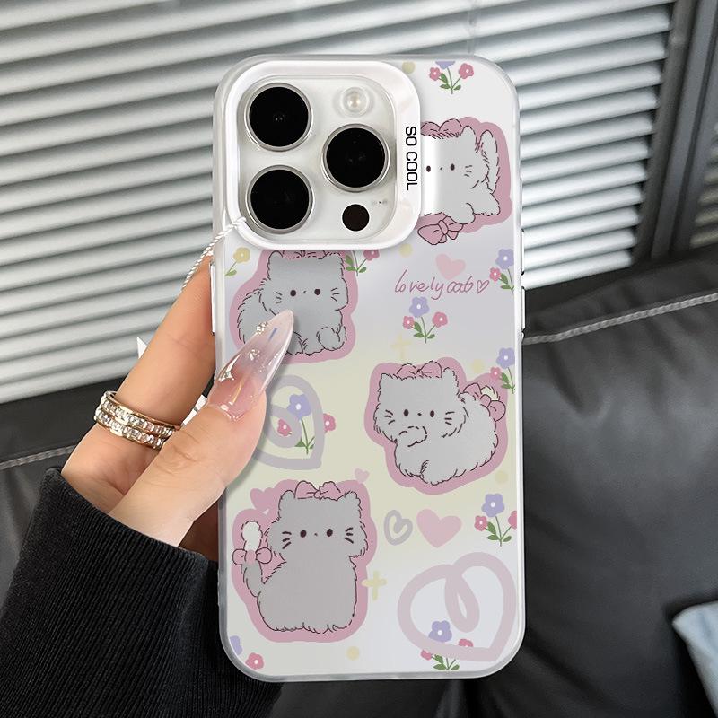 

Silver Gradient Cat Phone Case for Apple 11-16 Series, Anime Design, Anti-fall Protection iPhone 15