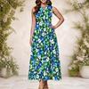 Women Plus Size Keyhole Neck Sleeveless Floral Print A Line White Long Dress