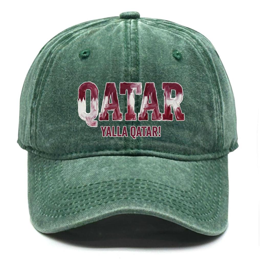 Snapback Baseball Cap With "QATAR" "YALLA QATAR" Flag Printed , Adjustable Baseball Hat Hip Hop Raw Brim Simple Fashion Sun Hat