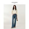 AnnaCo Women's Retro High-Waist Double-Button Bootcut Jeans