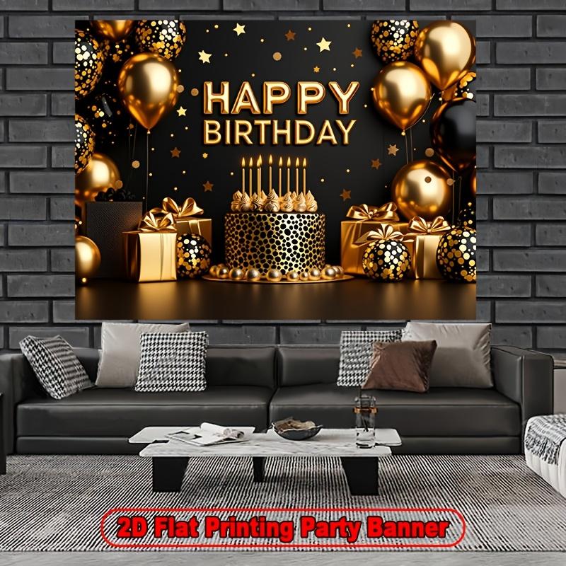 2D-Flachdesign, 1 Stück goldener Geburtstags-Kuchen-Ballon-Hintergrundbanner, geeignet für Fotografie, Abschlussfeiern, Hochzeiten