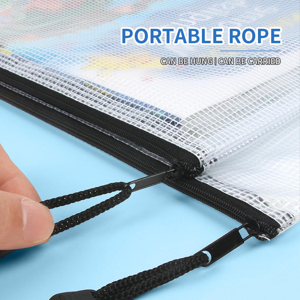 12-piece Plastic Mesh Zip File Bag, Waterproof and Tear-resistant File Folder, Multi-size Zip File Bag for School Office Home Tr
