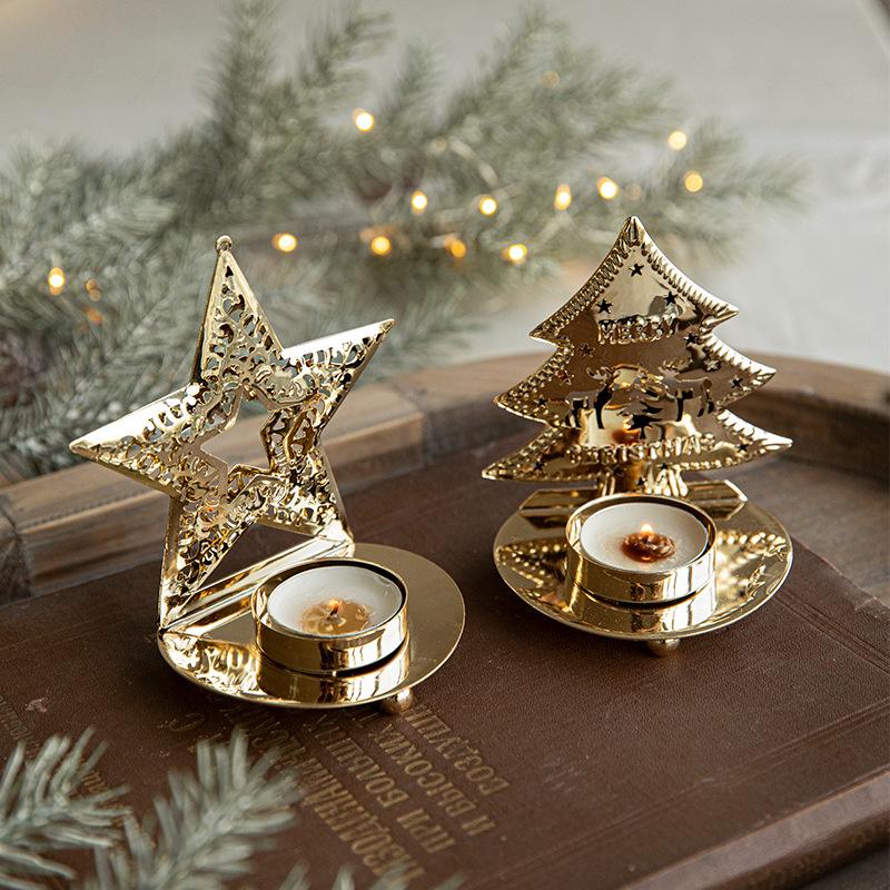 New Christmas Candle Holders Gold Wrought Iron Candle Stand Ornaments Christmas Decorations Vintage Lamp Stand Trays Decorative