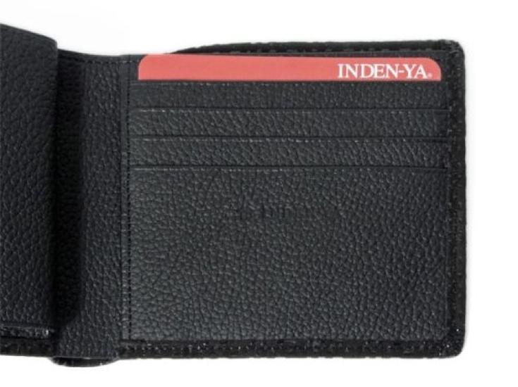 Inden bifold wallet 2003 bill compartment C black deerskin x black lacquer unusual checkered pattern [Indenya]