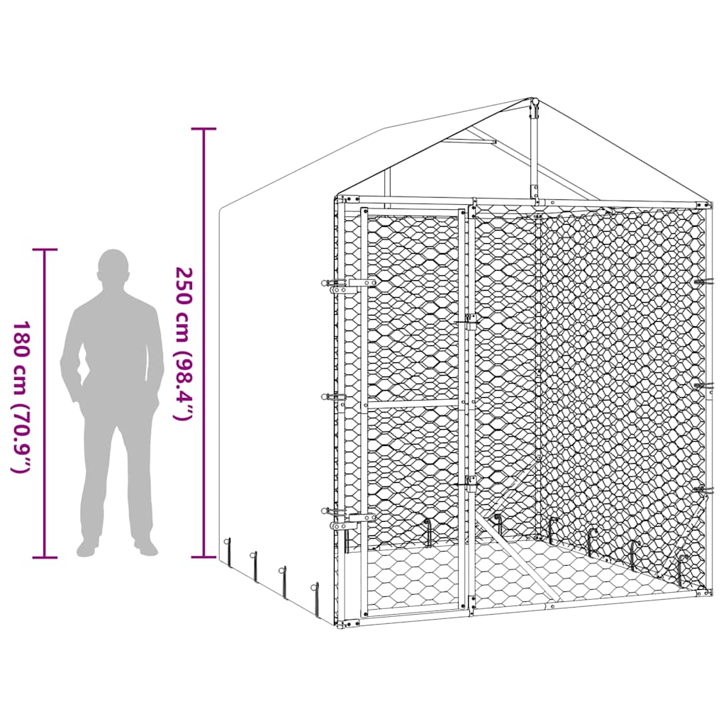 Outdoor Dog Kennel with Roof Silver 2 x 2 x 2.5 m Galvanized Steel