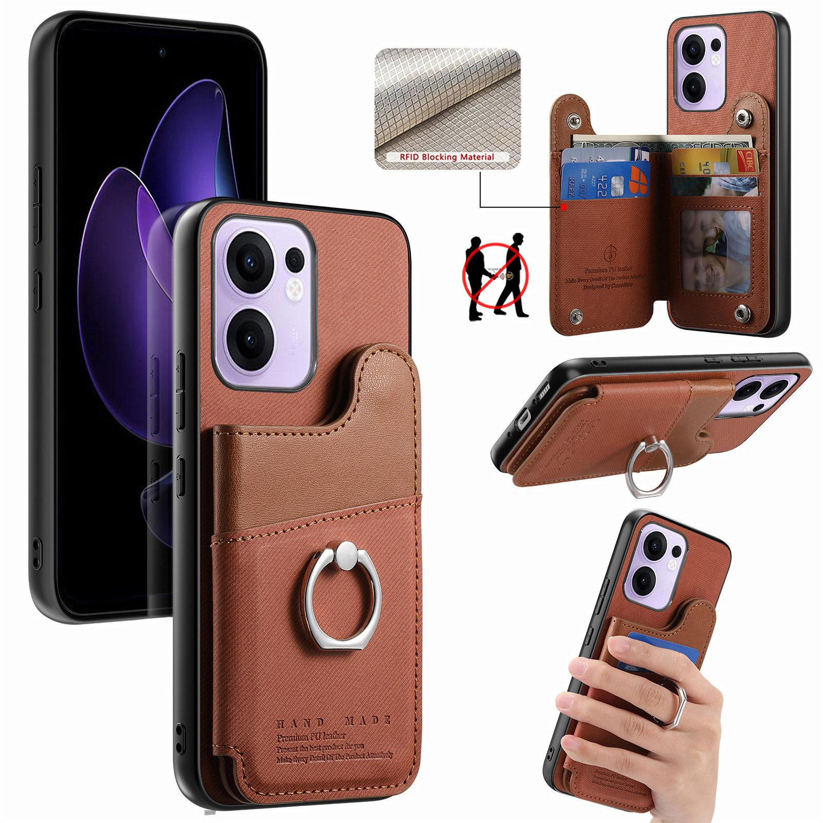 

For Oppo Reno13 F 4G/Oppo Reno13 F 5G Case with Card Holder Kickstand Leather+TPU+PC Phone Cover Brown