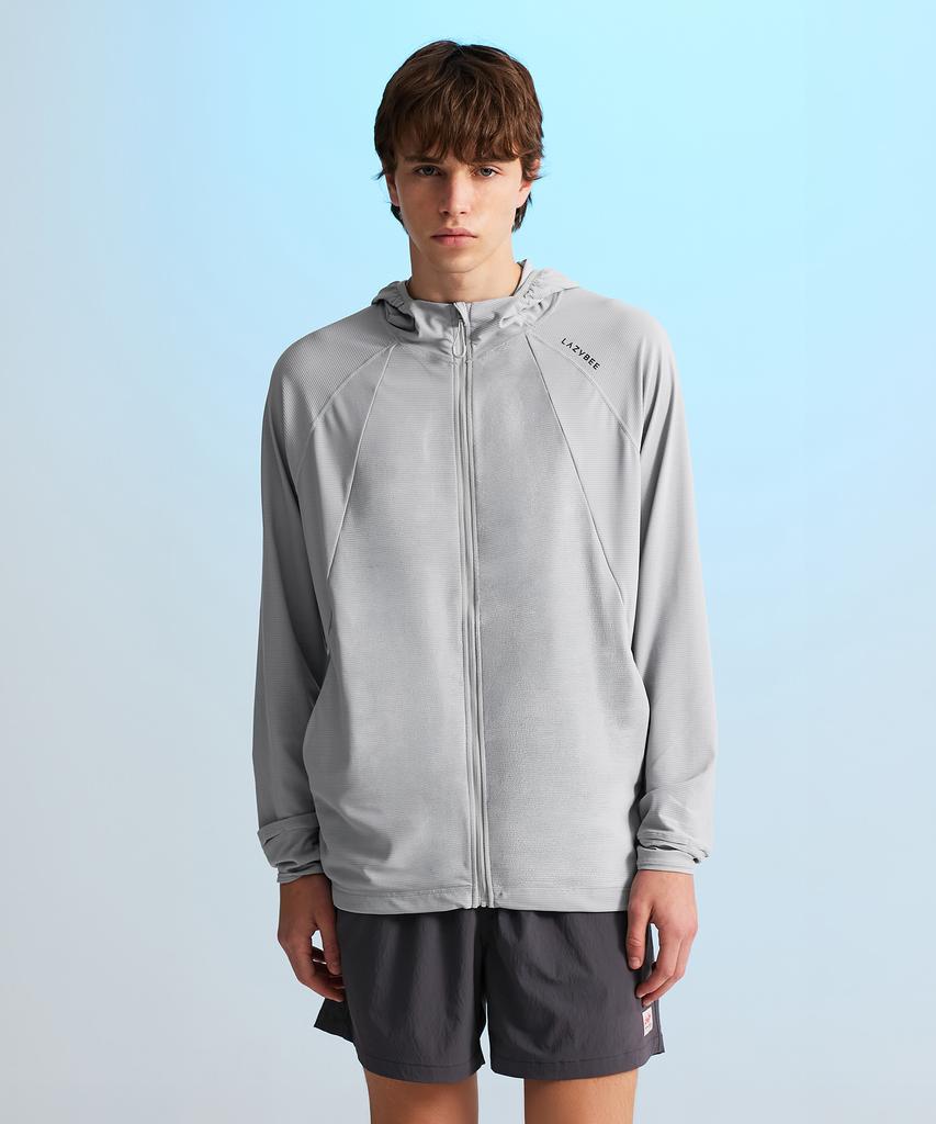 Leijibi [Set] Techflow Performance Hooded Zip-Up Rash Guard + Swim Shorts Set W Grey
