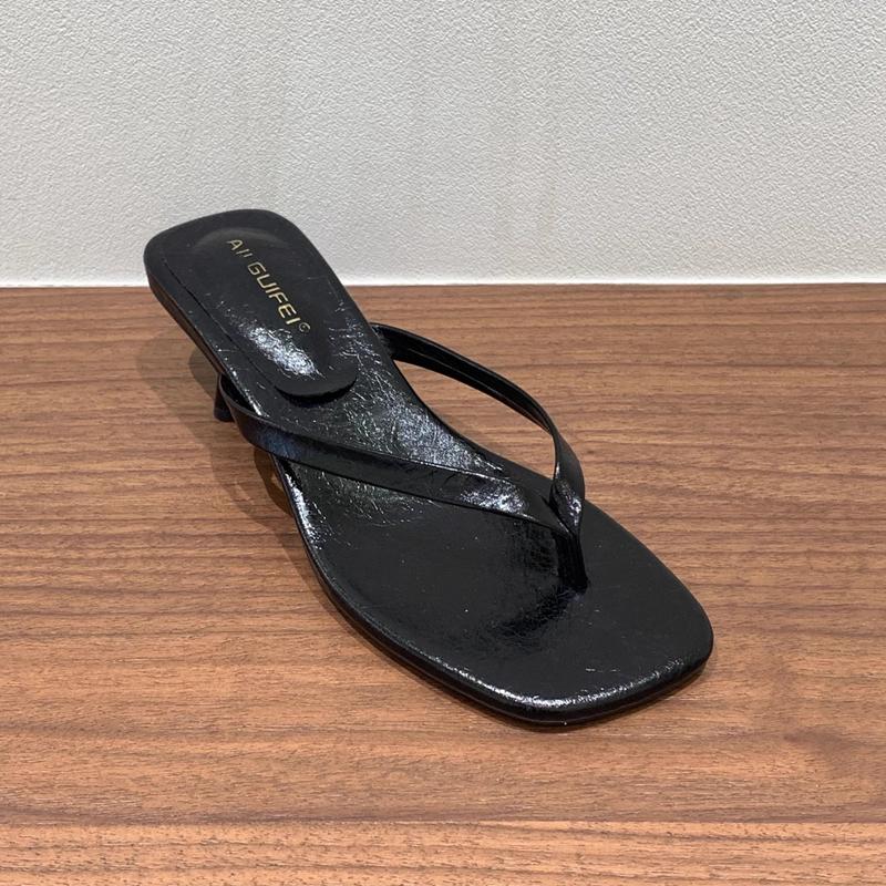 Fashion SUOJIALUN 2025 Summer New Brand Women Slipper Fashion Narrow Band Slip On Flip Flop Shoes Square Med Heel Dress Slides Shoes