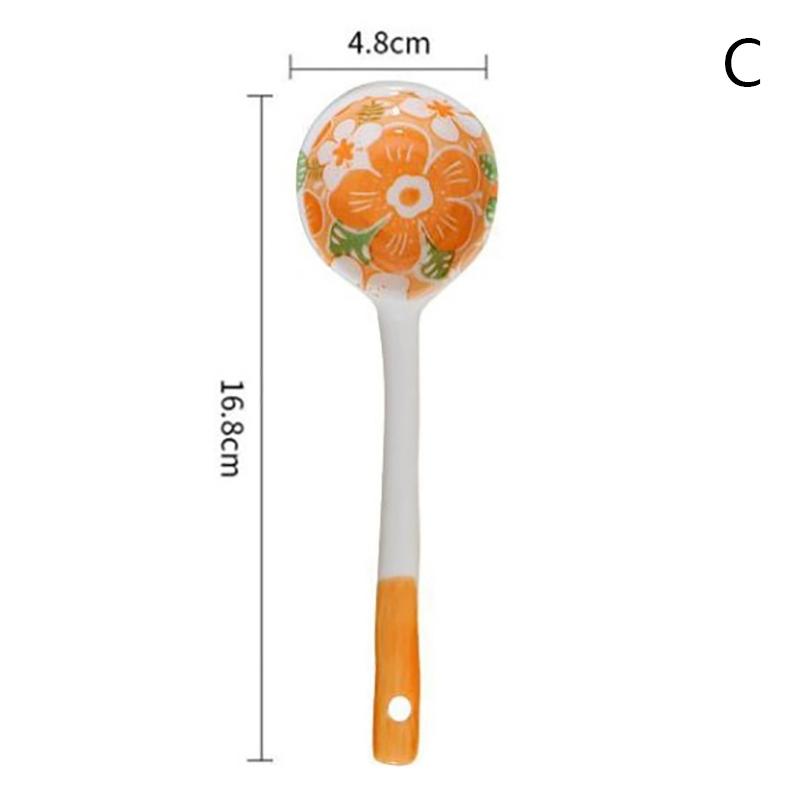Kawaii květinová keramická polévková lžíce Roztomilá korejská zmrzlina Ručně malovaný kávový dezert Lžíce s dlouhou rukojetí Kuchyňské doplňky