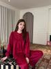 Pajamas New women's soft light satin burgundy New Year's red long-sleeved trousers set loungewear can be worn outside