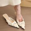 Spring Summer Pointed Toe Women Muels Slippers Fashion High Heels Party Dress Ladies Flower Slides Shoes