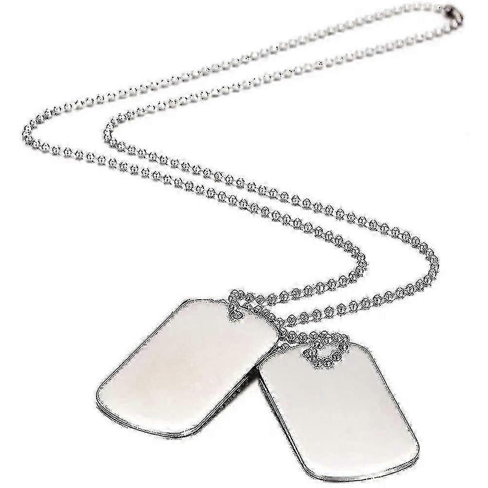 Army Style Double Dog Tag Pendant Mens Necklace, Biker 70cm Ball Chain-Yvan