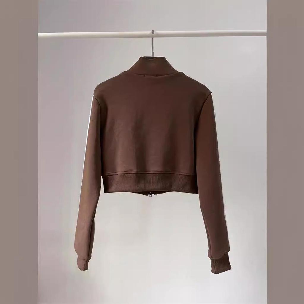 Damen Gestreifter Lässiger Cardigan Pullover - Slim Fit, Reißverschluss, Stehkragen, Herbststil