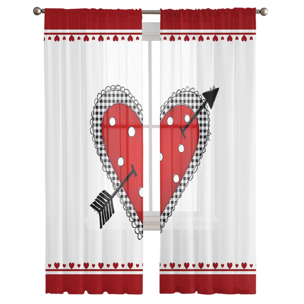 Valentine 'S Day Red Heart Arrow Modern Tulle Curtains For Living Room Bedroom Home Kitchen Window Sheer Curtains