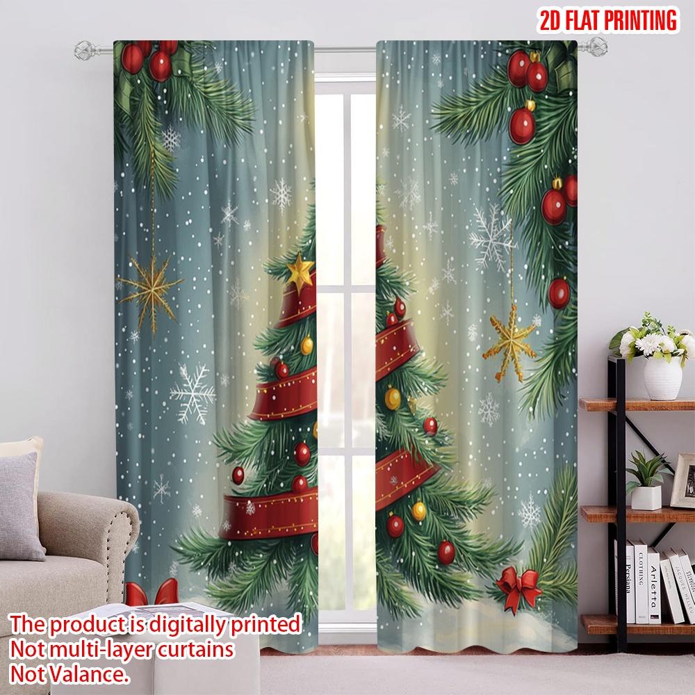 

2pcs,2D plane printing Pattern Curtains Christmas Tree Snow Ornaments_a (2) 100% Polyester (without rod) All Seasons Perfect for 52.50 × 116.00 cm 2 pcs