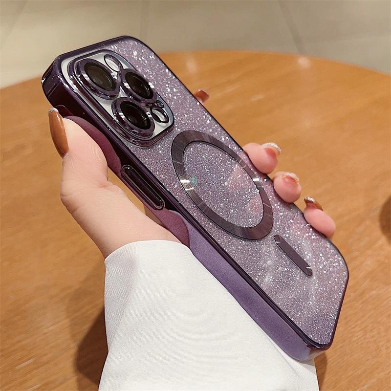 Suitable for Apple IPhone16 Electroplated Magnetic Glitter Phone Case 14Promax Transparent Color 15 Anti-drop Protective Case