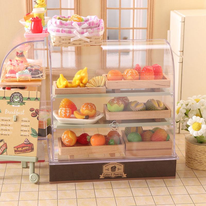 1:12 Scale Dollhouse Miniature Food Bakery Shop Cake Display Counter Bakery Cabinet Model Showcase Mini Snack Cabinet