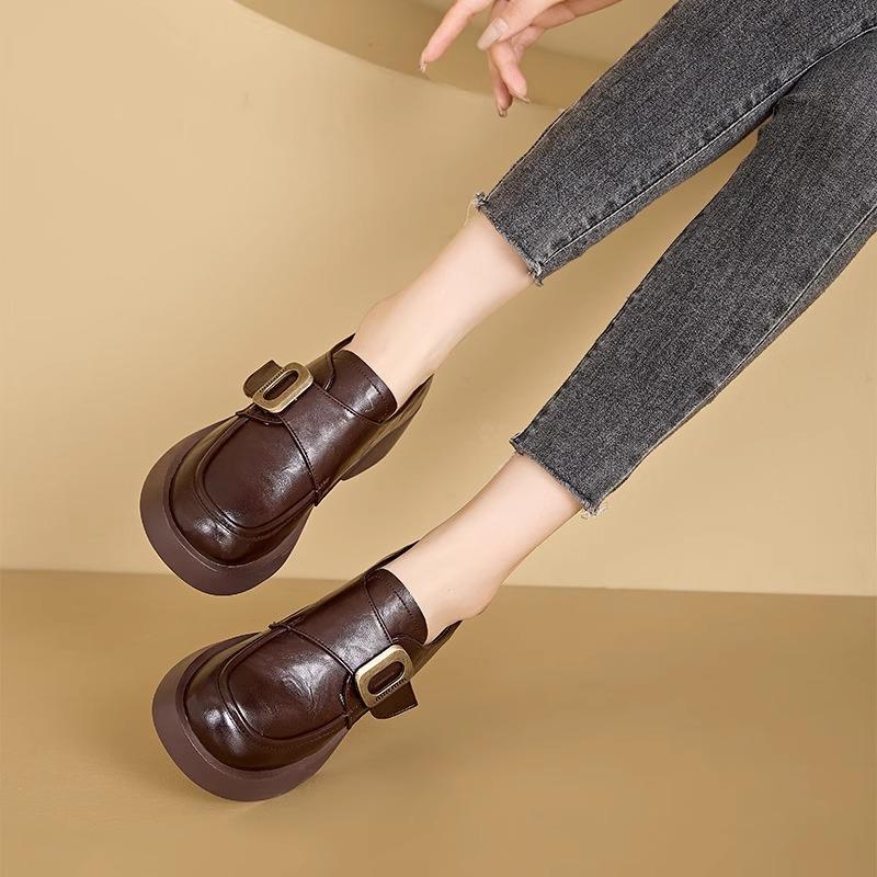 Small Leather Shoes Women's Thick Heel Platform Jk College Style Single Shoes Autumn and Winter New Versatile Height-increasing British Style Loafers