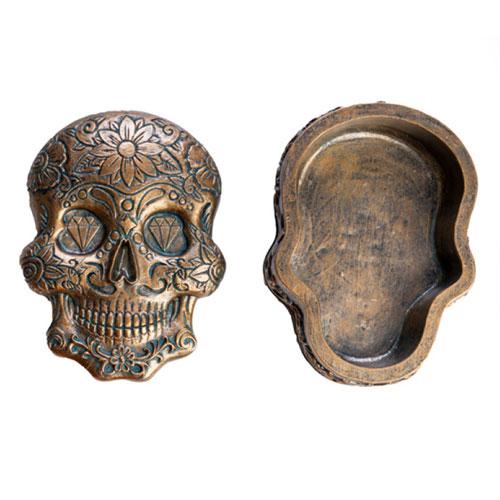 Antique Gold Finish Trinket Box (Candy Skull)
