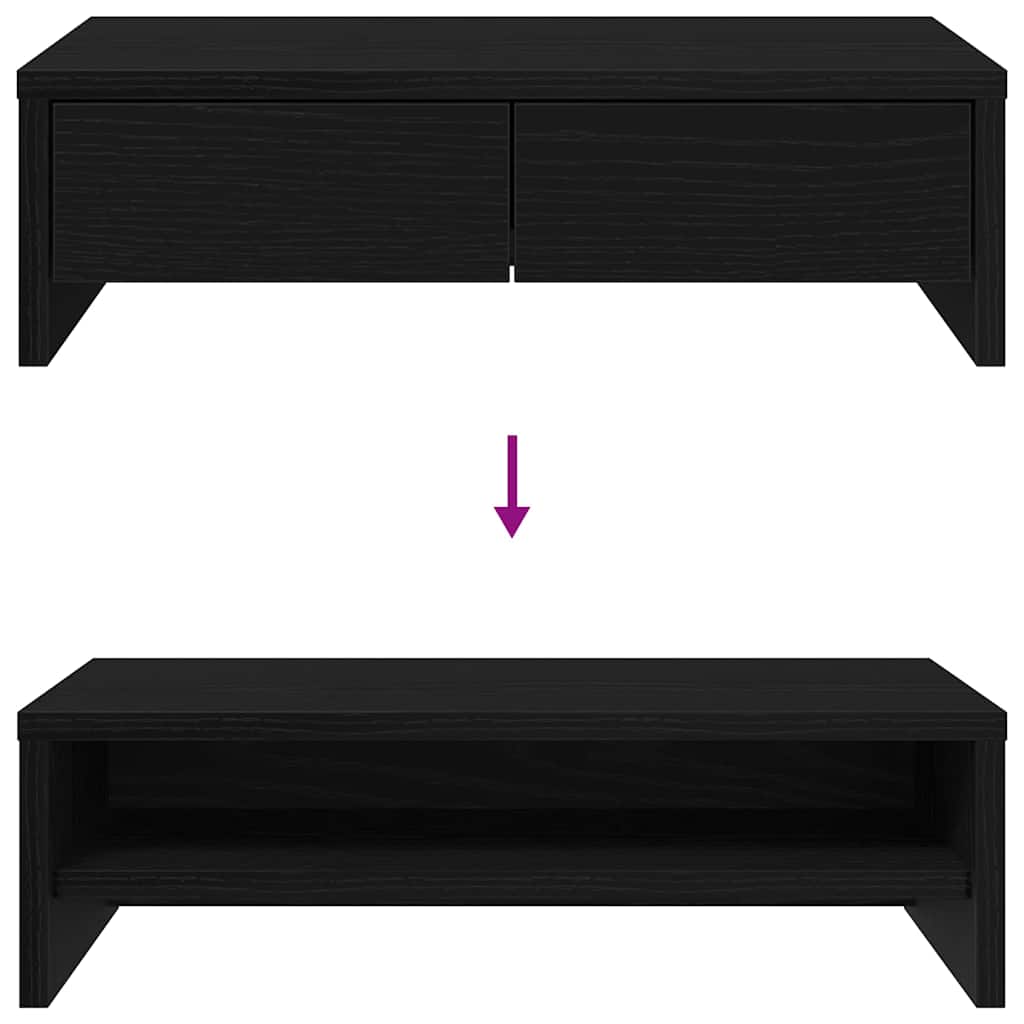 Dual Monitor Stand with Drawers Black Oak Effect 50 X 27 X 15 Cm