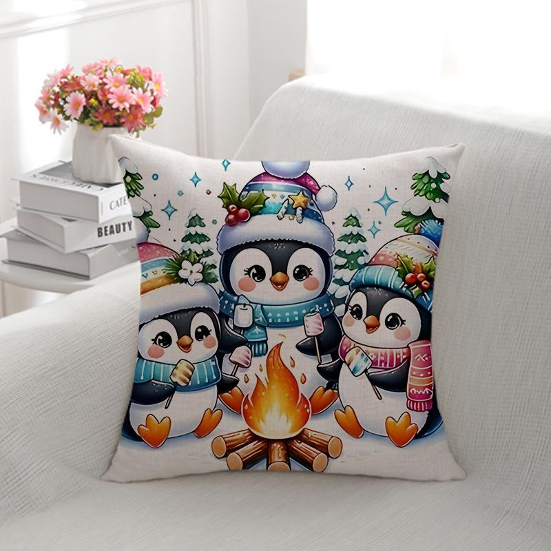 

Льняная рождественская декорация в рождественском стиле, пингвин, украшение, наволочка с двусторонним принтом, наволочка для домашней подушки 45 * 45-Linen single-sided (pillowcase)