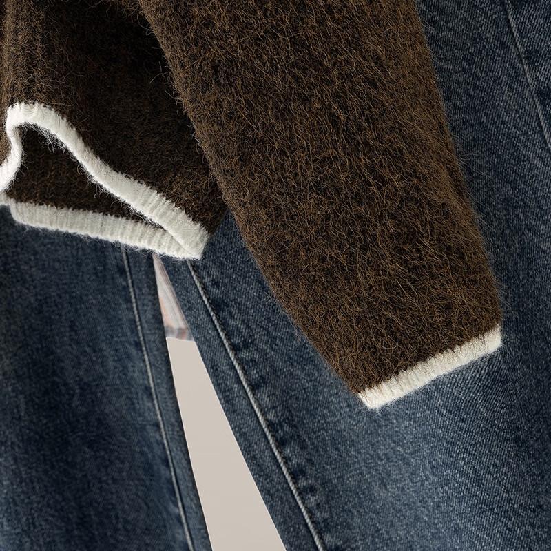 Damen 2025 Herbst Kapuzenpullover Colorblock Locker Gestrickt