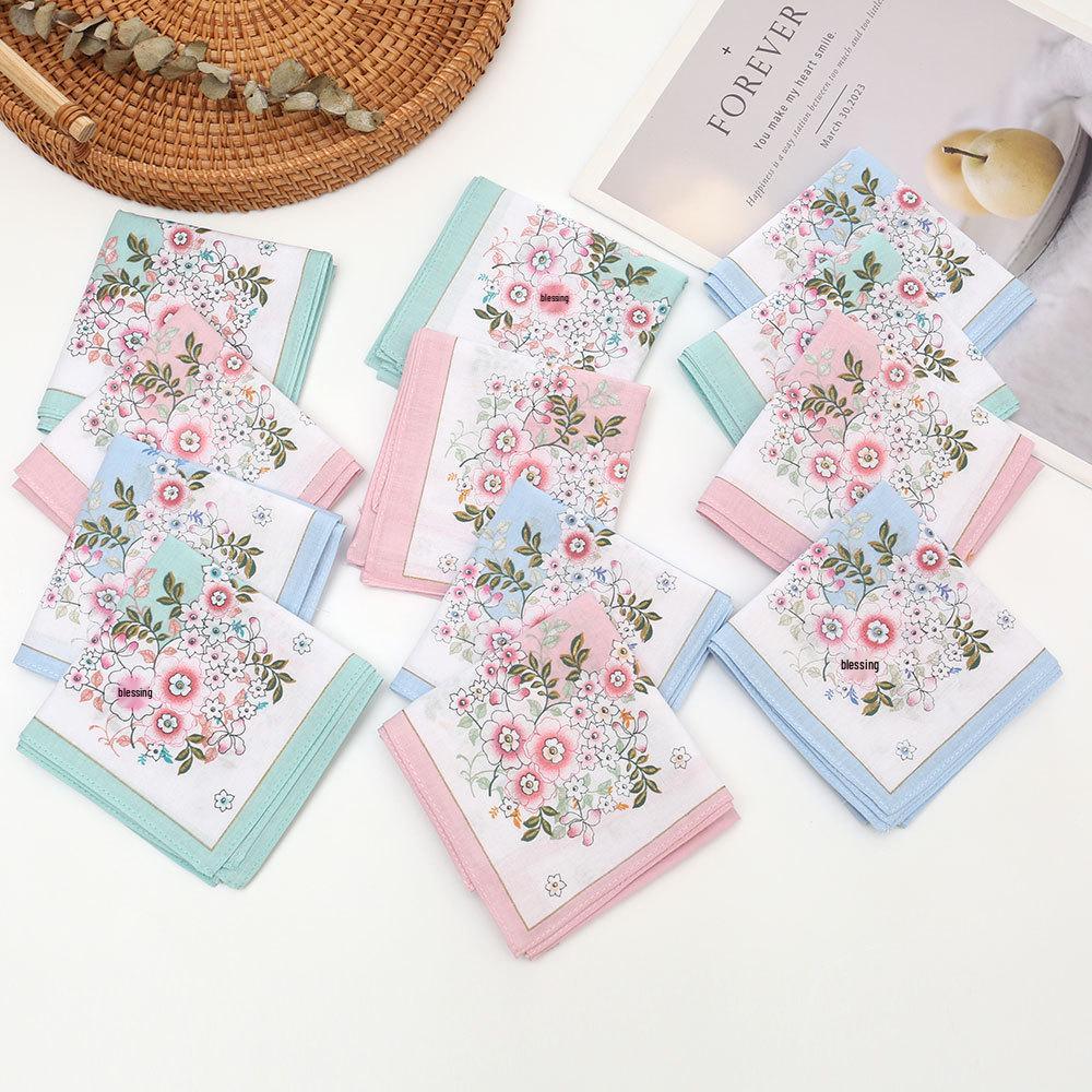 43cm Premium Cotton Floral Handkerchief: Sweat-Absorbing Gift for Moms & Teachers