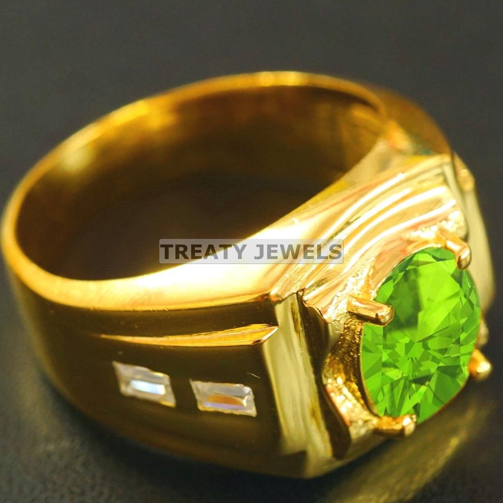 Peridot Oval Cut With 925 Sterling Silver Gold Plated Ring For Men's #B449 JL375683860717