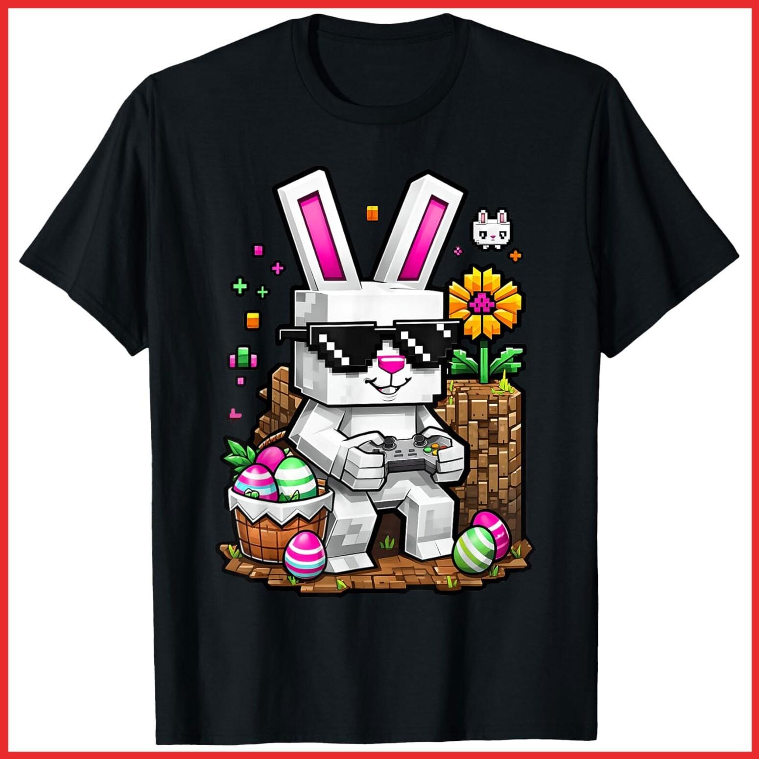 Happy Easter Day Bunny Egg Video Game Black Cotton T-Shirt S-5XL XXXXL
