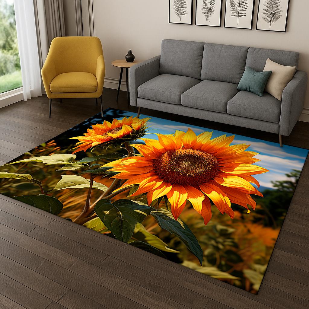 Exquisite Daisy Sunflower Flower Carpet Rug for Home Bedroom Living Room Sofa Doormat Kitchen Decor,Kid Game Non-slip Area Rug