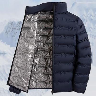 Casaco de penas autoaquecido para homens, jaquetas de penas plissadas à prova de vento, gola alta, clássicas, quentes, de inverno