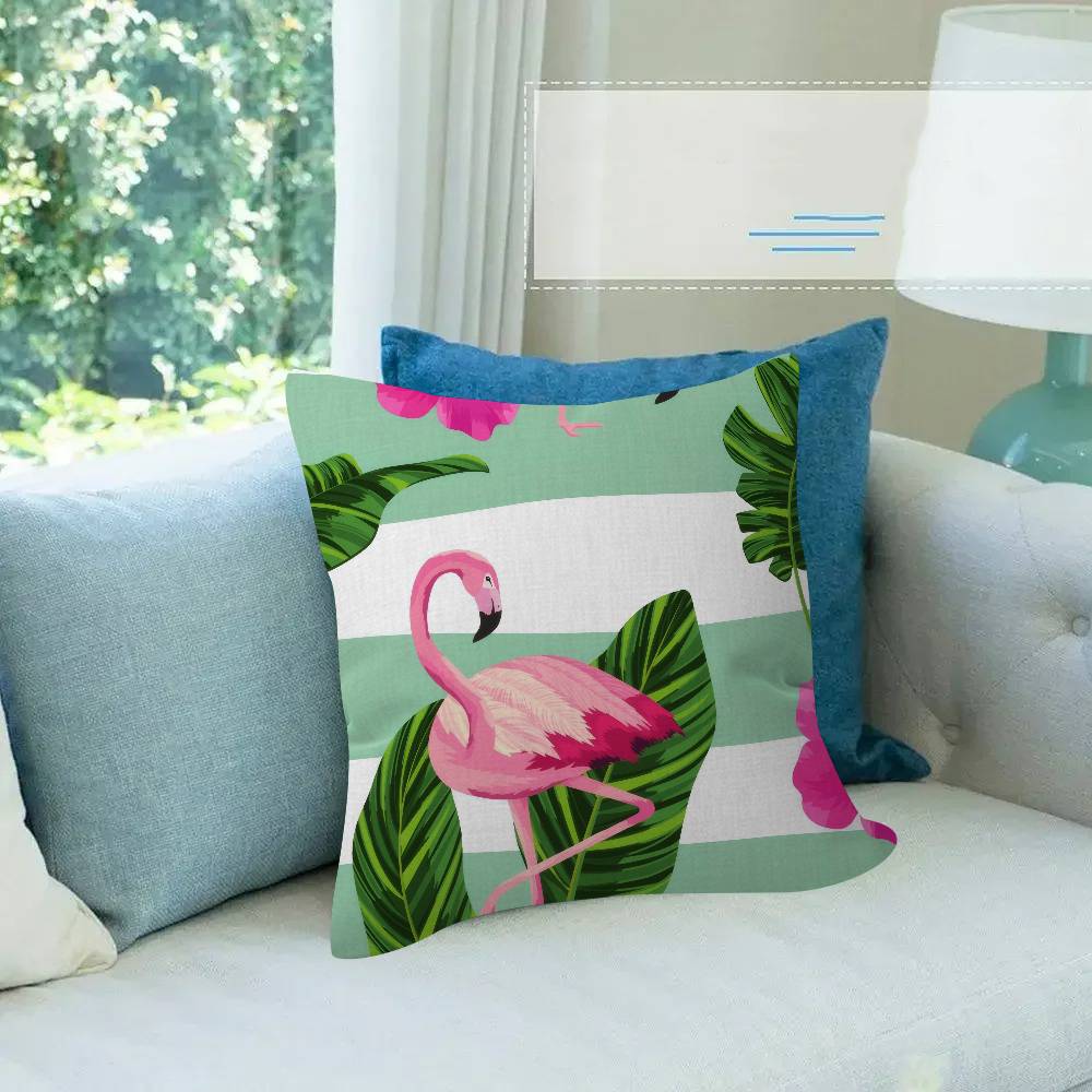 SummerThemed Flamingo Tropical Leaf Pillow Cover for Bedroom Room and Living Room Sofa Decorative Cushion Cover
