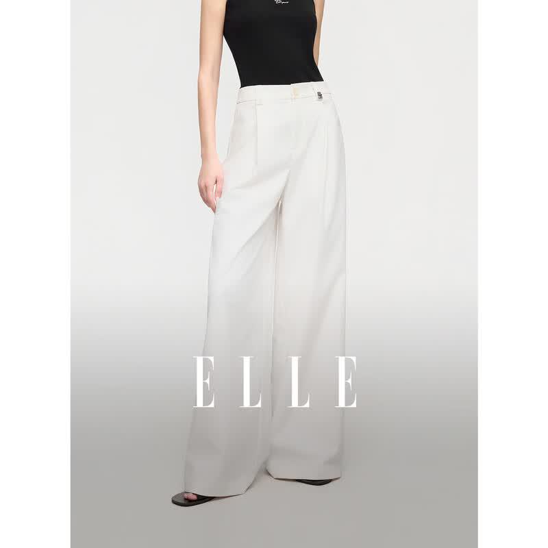 ELLE Women s High-Waist Wide-Leg Drape Casual Pants S