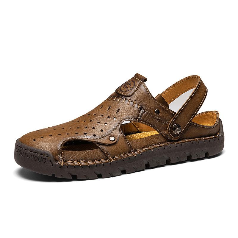 

Sandals 2024 summer new leather soft sole non-slip breathable beach shoes men s casual trend wear cool slippers 48 хакі
