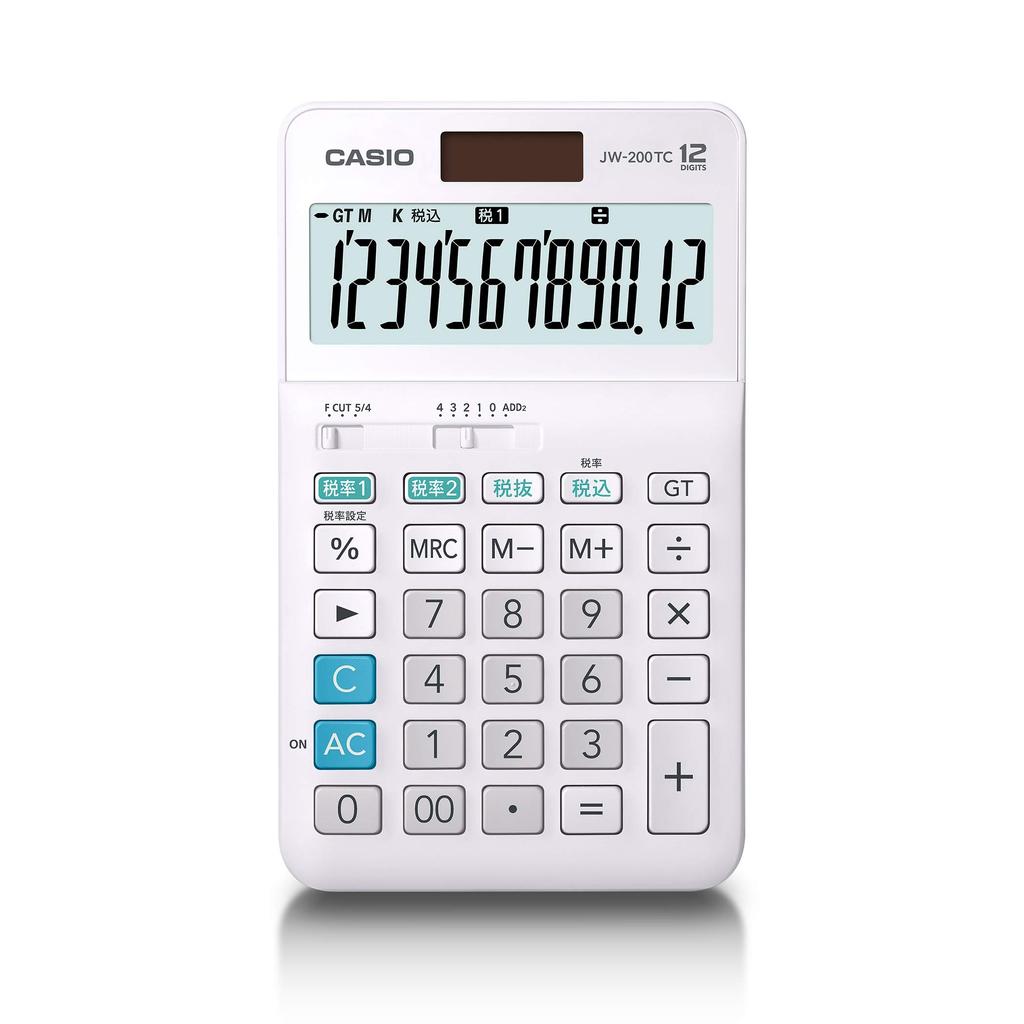 Casio W Tax Rate Tax Just Calculator, 12-Digit, Calculation, White, Type, JW-200TC-N