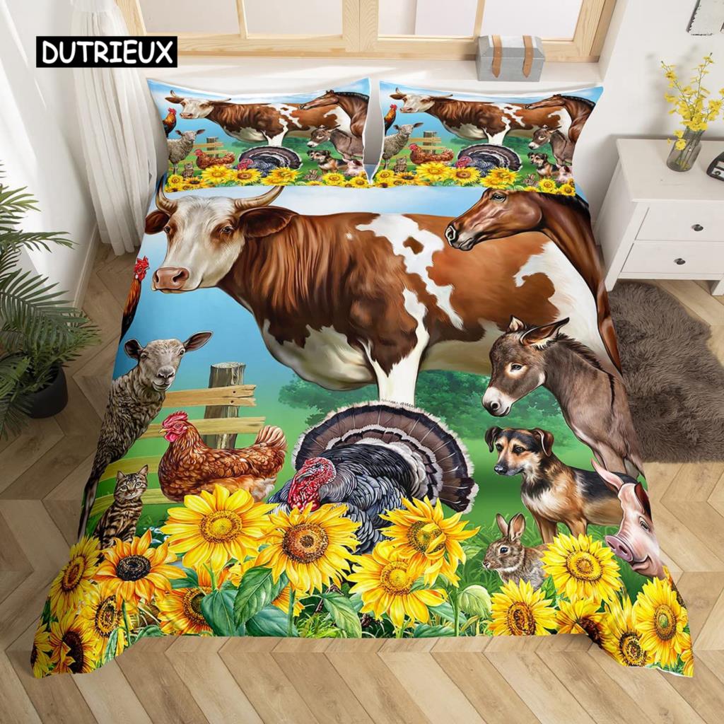 Cow Duvet Cover Set King Microfiber Milk Cow as well as Yellow Sunflower Print Comforter Cover Cute Animal as well as Floral Theme Bedding Set