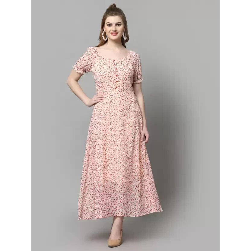 Women Fit and Flare Printed Georgette Maxi Dress with Polyester Lining Dress VF-1809