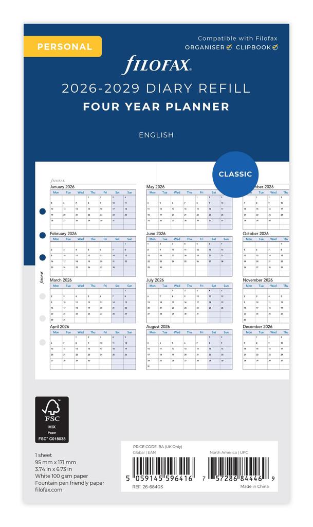 Filofax 2026 System Planner Refill, Bible Vertical Year Planner, January Start, White, 26-68403, Officially Imported