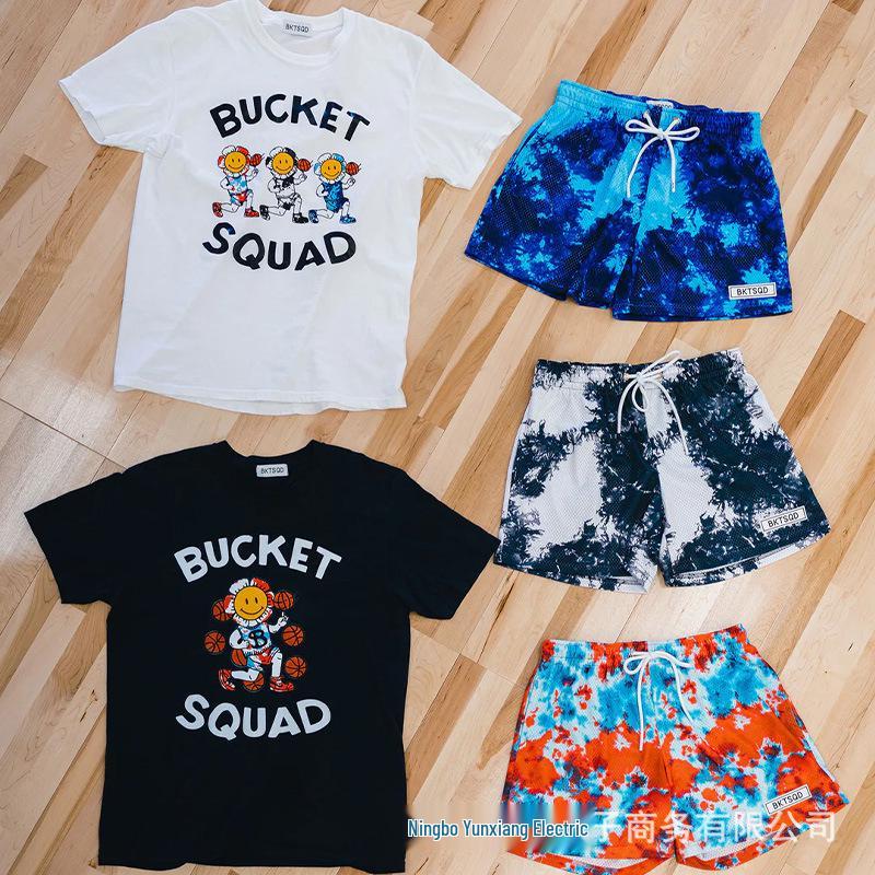 BKTSQD Men's Quick-Dry Splatter-Ink Mesh Basketball Shorts